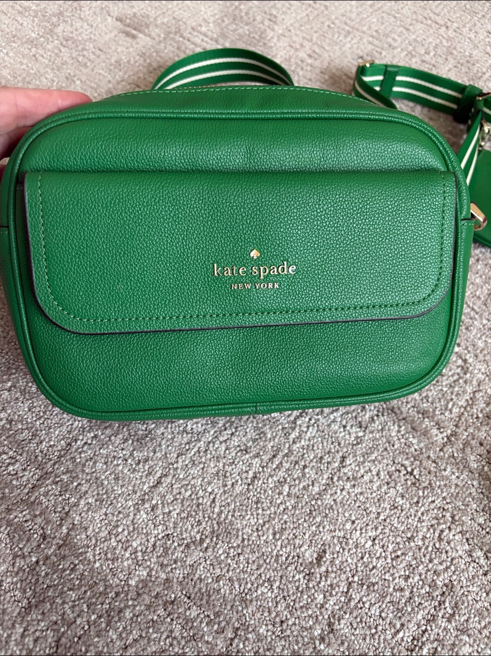 kate spade ♠️ Pebbled Leather Crossbody with Striped Strap and Coin Pouch - Picture 2 of 13
